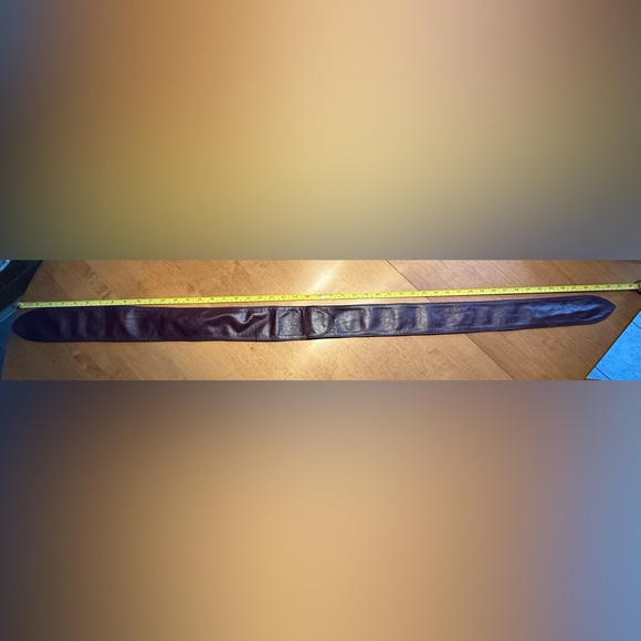 1980s Chocolate Brown Leather Belt w/ Artistic Metal Slider Buckle - Picture 5 of 5